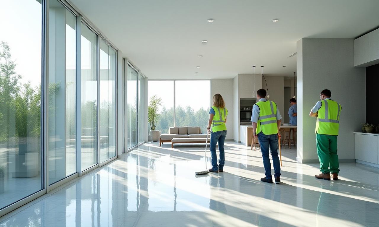 Post-construction site cleaning in progress