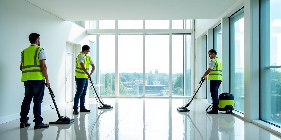 Post-construction site cleaning in progress