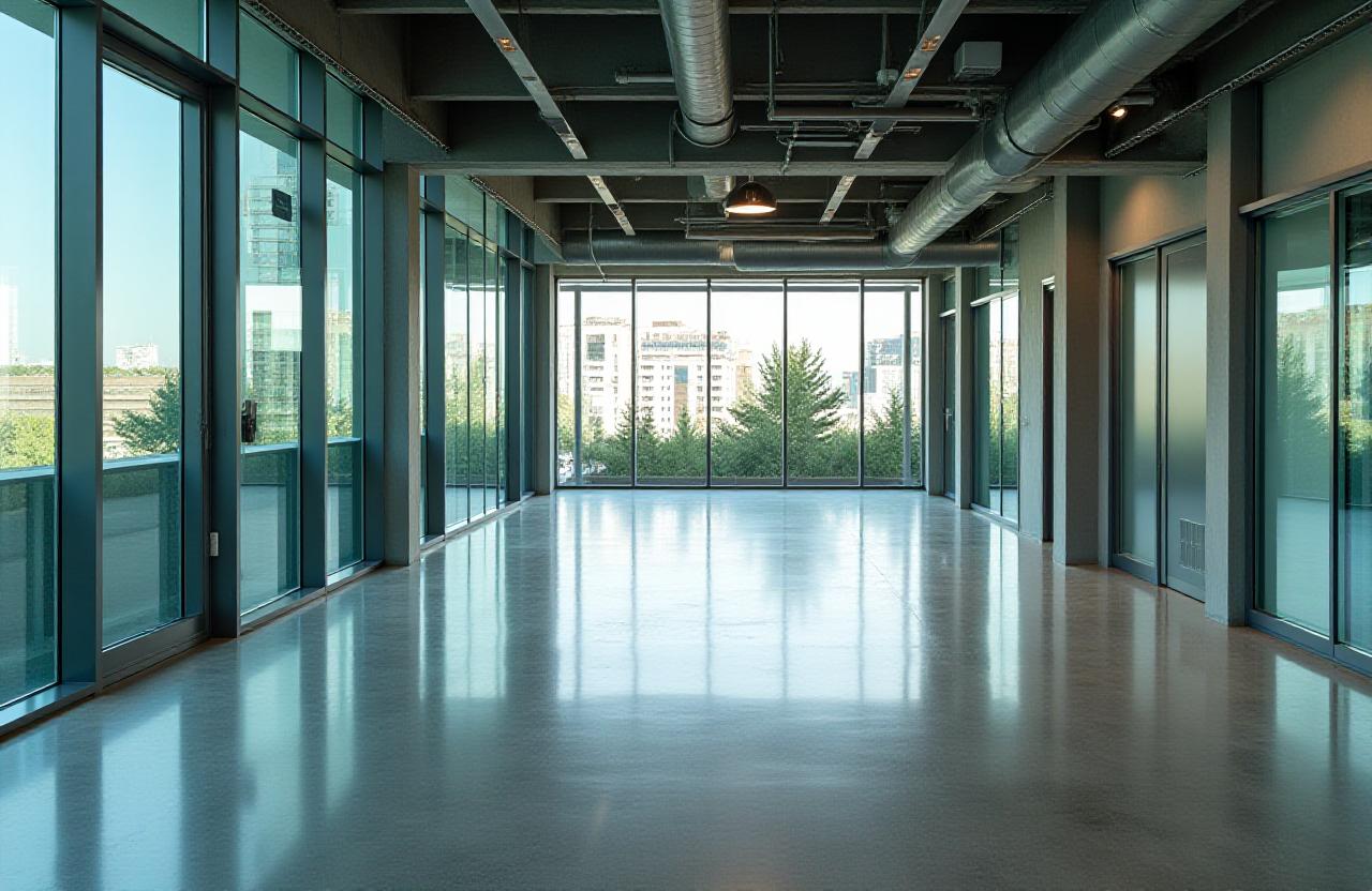 Clean construction site with polished floors